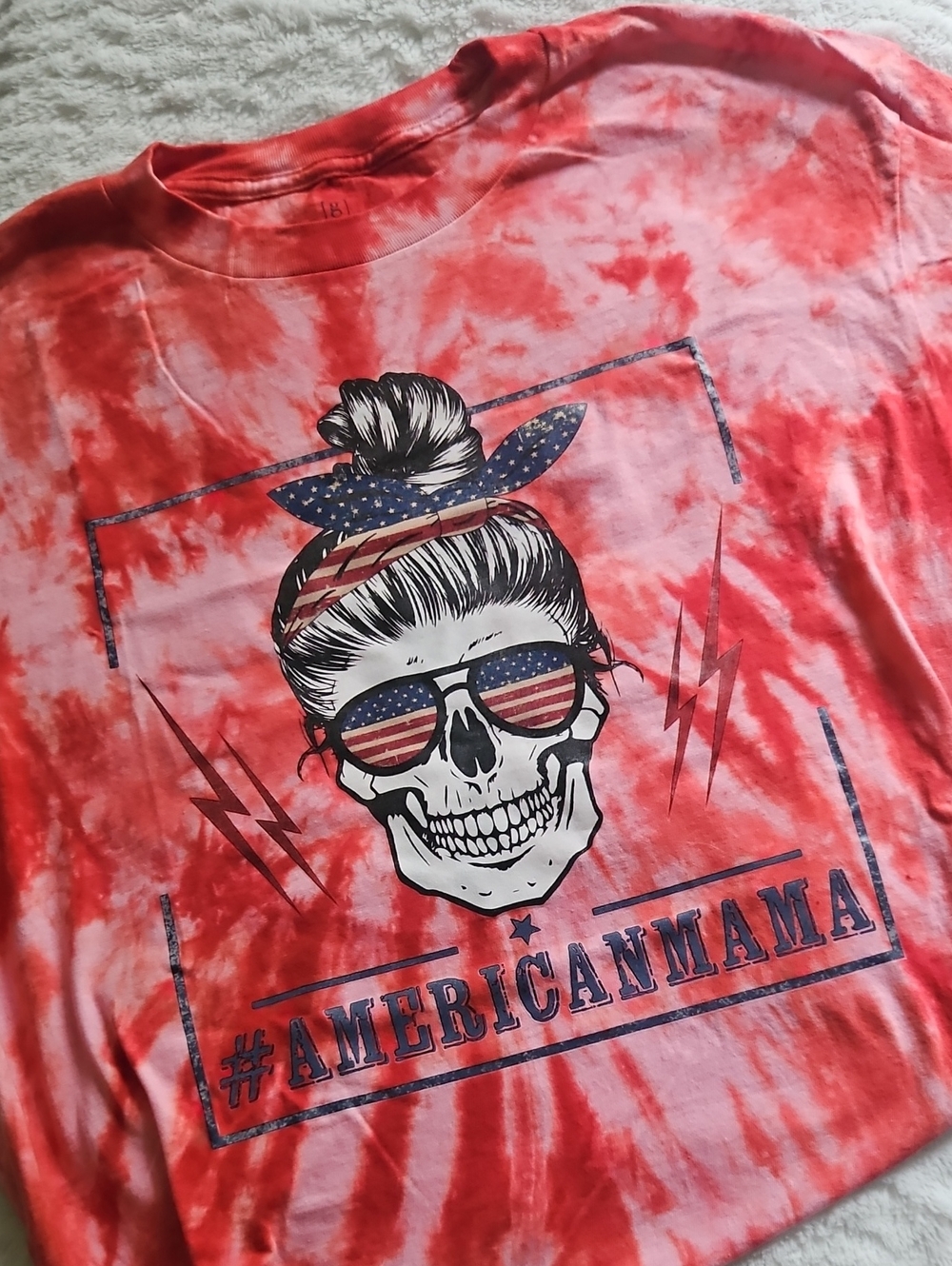 George Red Tie-Dye Skull Graphic Tee with Stars-and-Stripes Accent